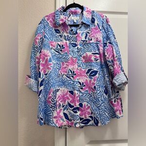 Charter Club 100% Luxury Linen Floral Button Down Shirt